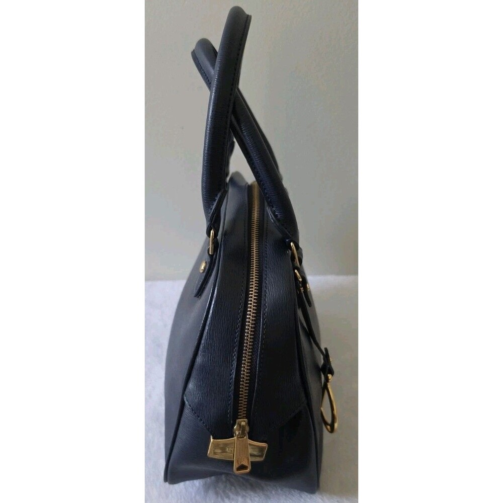 Lauren Ralph Lauren Sloan Street Dome Satchel Blue Textured Leather Old Money - Picture 5 of 14